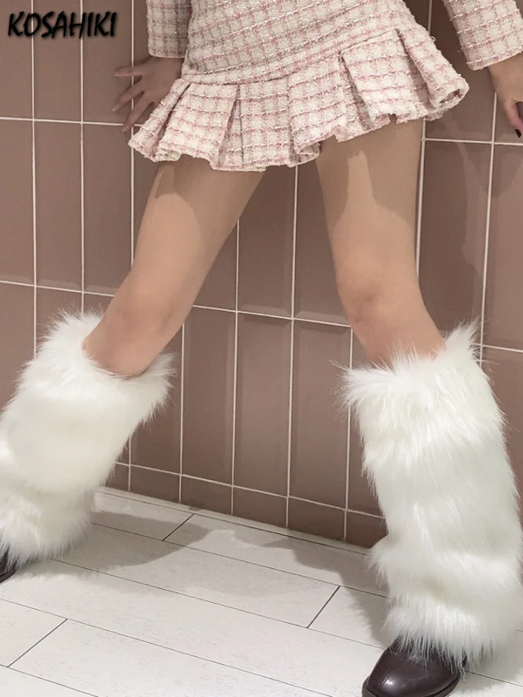 

Faux Fur Leg Warmers Jk Boots Socks Women Harajuku Y2k Lolita Fluffies Boot Cover Fur Winter Spice Warming Foot Sleeve