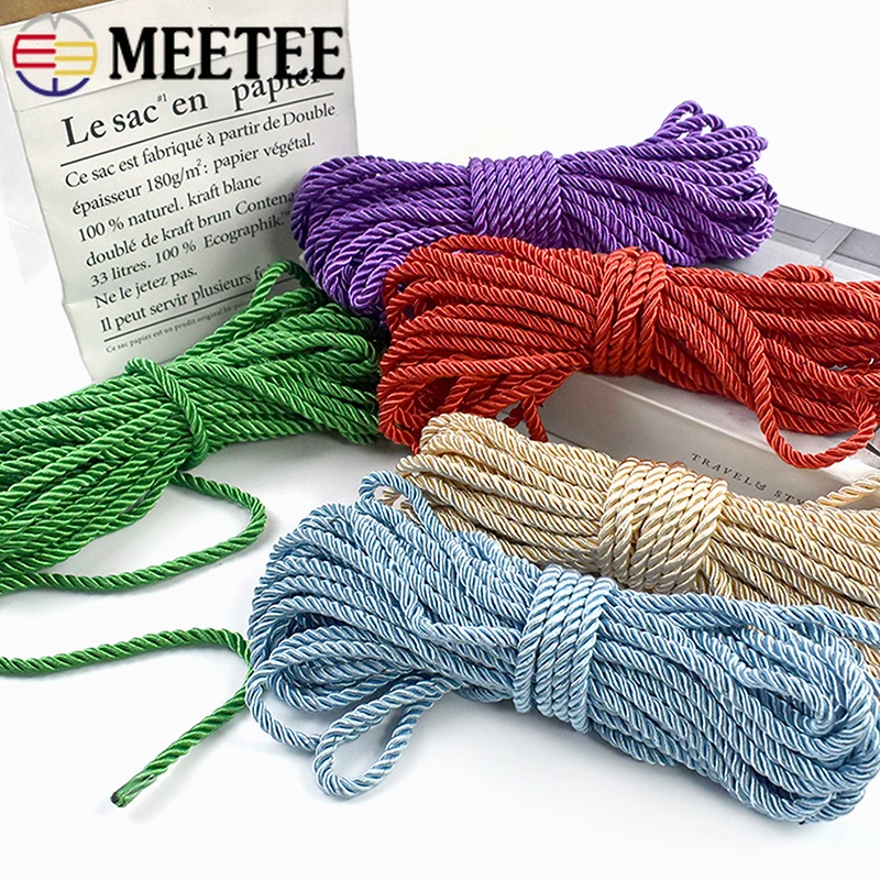 10-50M 5mm 3가닥 꼬임 로프 컬러 나일론 코드 장식 로프 드로스트링 벨트 땋은 공예 코드 DIY 바느질 액세서리