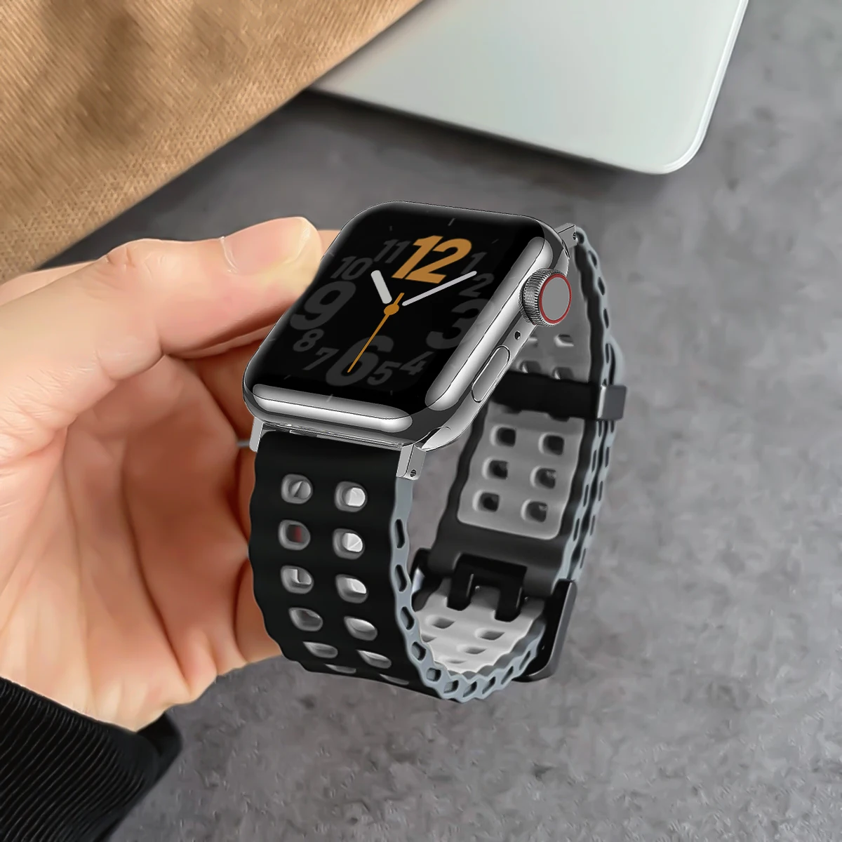 Silikonarmband für Apple Watch Ultra 3 49 mm Band Atmungsaktives Armband für iWatch Serie 11 10 42 46 mm 9 8 7 6 SE 45 mm 44 mm Armband – Detail 4