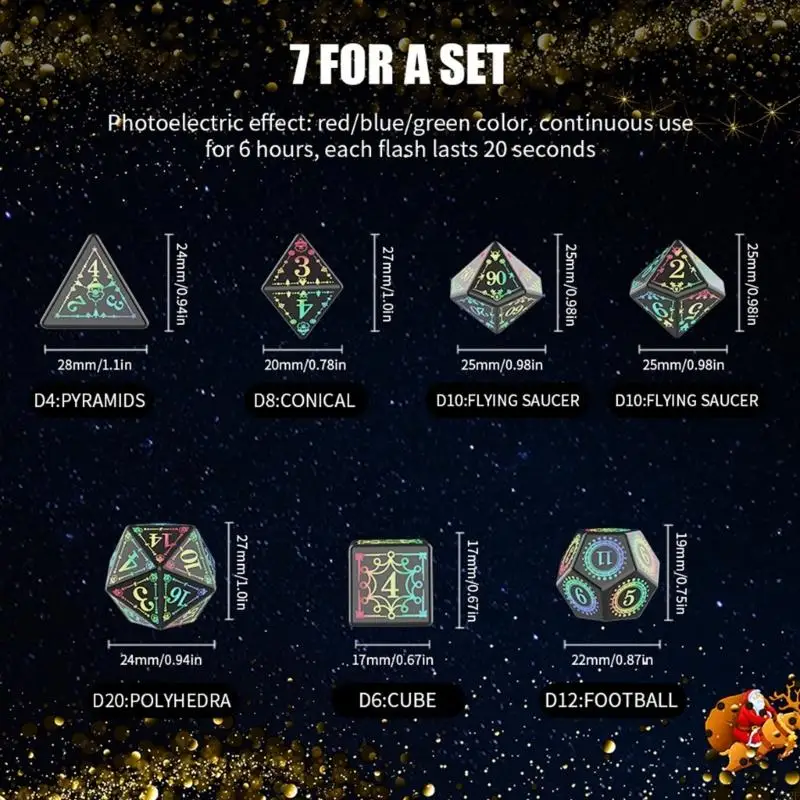 242F 7 Pcs Glowing LED Dices Role Playing Game Polyhedral Dices LED Electronic