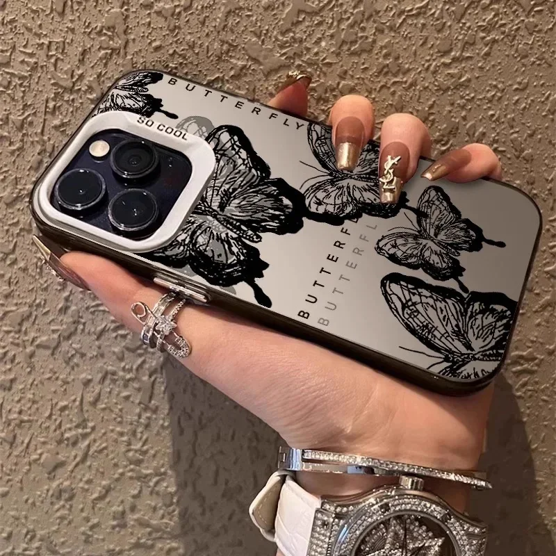 Retro Black Butterfly Electroplated Matte Hard Phone Case