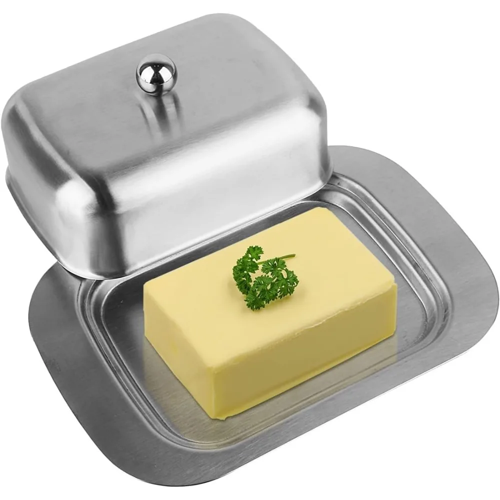 7 inch Butter Dish Solid Stainless Steel Butter Dish Cheese Container Cheese Storage Box Serving Tray Easy Grip Lid butter dish