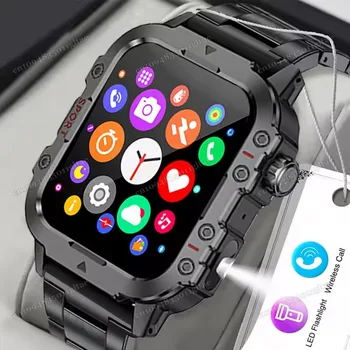 2025 New Flashlight Military Smart Watch Men IP68 5ATM Outdoor Sports Fitness Tracker Health Monitor 1.44Inch BT Call Smartwatch 1