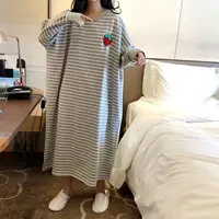 Women's Spwear Long Sve Striped Home Clothes Midi Dr Loose plus Size Spring Summer New Arrival Sweet Sle Printed