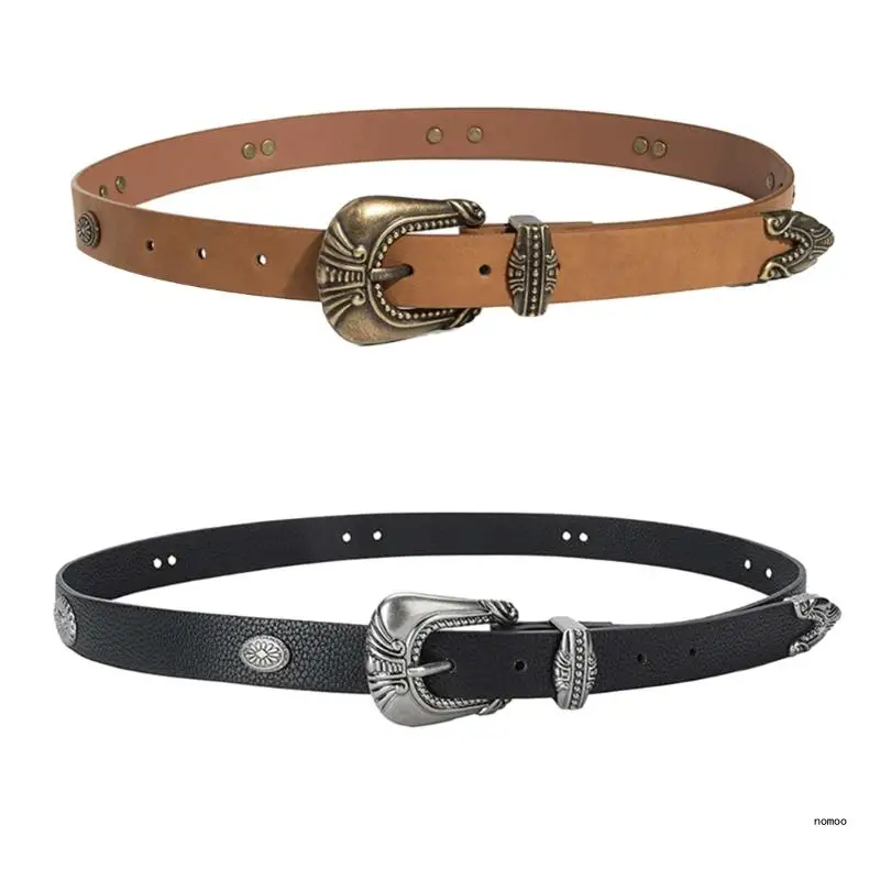 

Adjustable Alloy Carved Buckle Waist Belt Brown/ Black Waist Belt Hot Girl Women Waist Belt for Coat Skirts Jeans