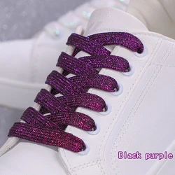 Vibrant Glitter Metallic Shoelaces - White, Gold, and Silver Flat Laces for Sneakers and Sports Shoes (Black purple)