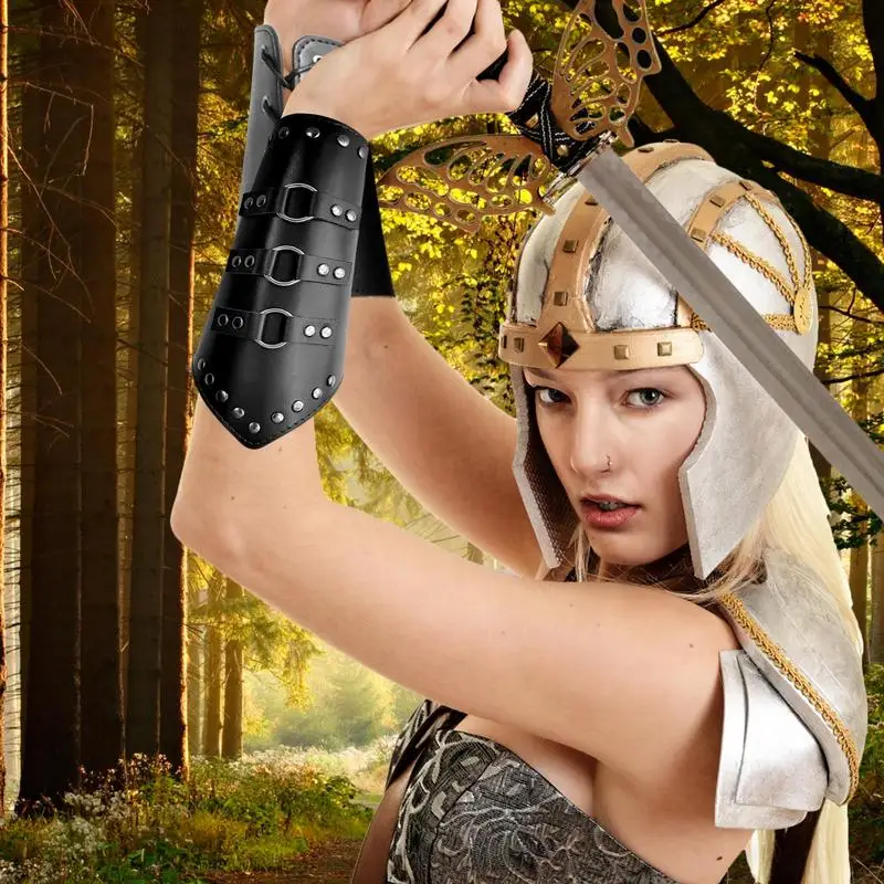 Medieval Vambrace Arm Cuff Adjustable Leather Arm Guards Viking Bracers Arm Guard For Men Women Proctective Bracers Halloween