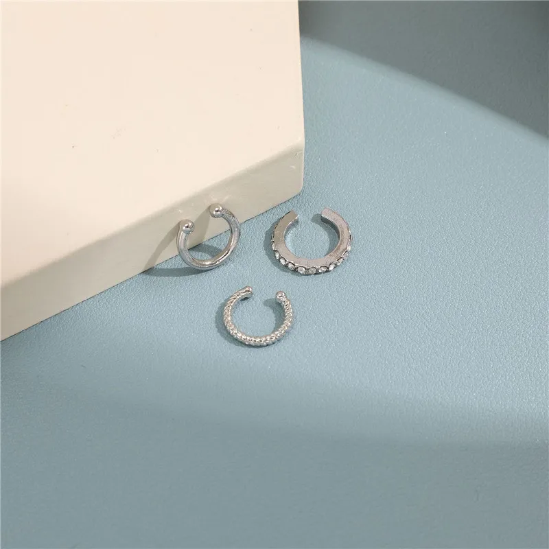 Clips Earring for Women Unisex Minimalist Fashion Cartilage Hoop Earrings Sets Ear Cuff fake piercing Clip on Earring 3Pcs/Set