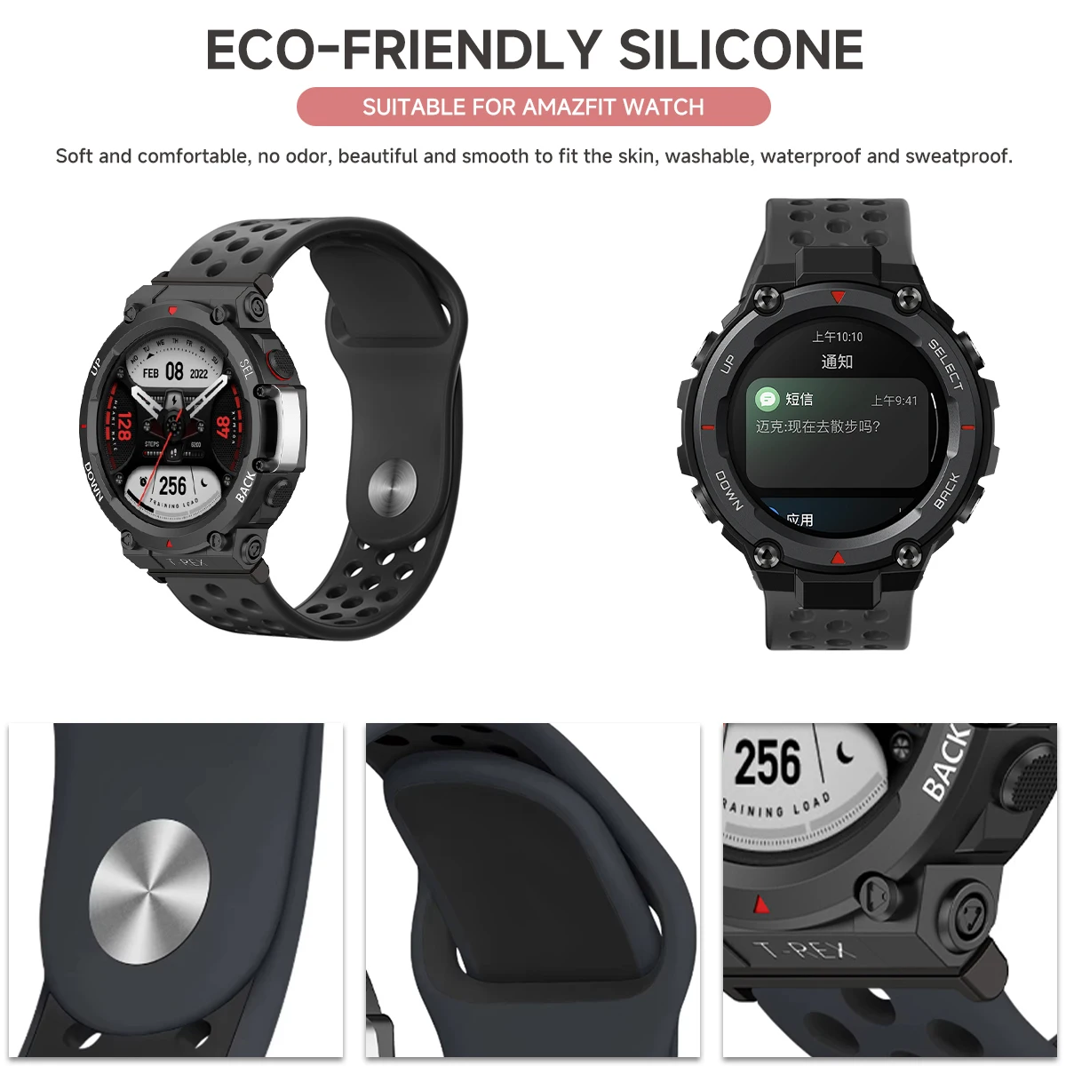 Per Amazfit T-Rex 2 cinturino in silicone twill (nero