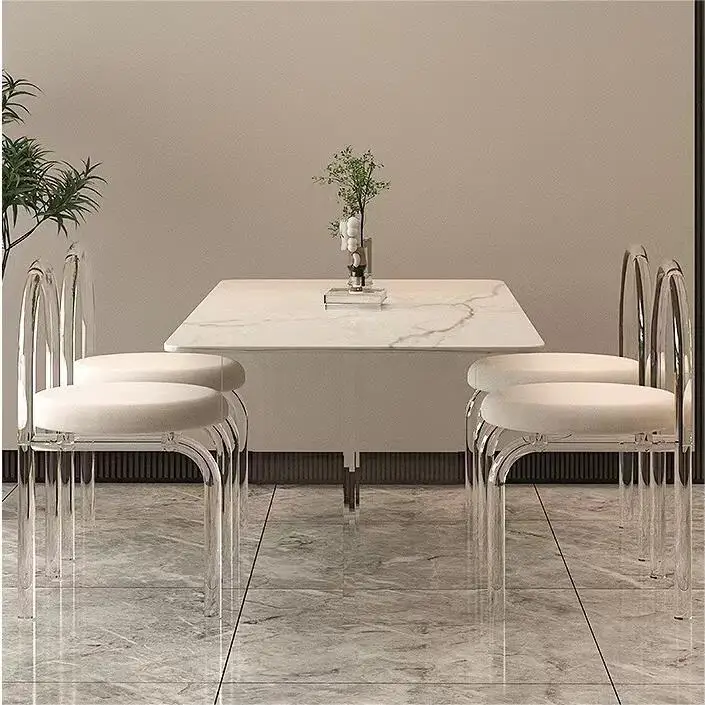 Modern Tables Chairs Set Acrylic Luxury Furniture Restaurant Coffee 4 Sets Dinning Room Side Marble Dining Table