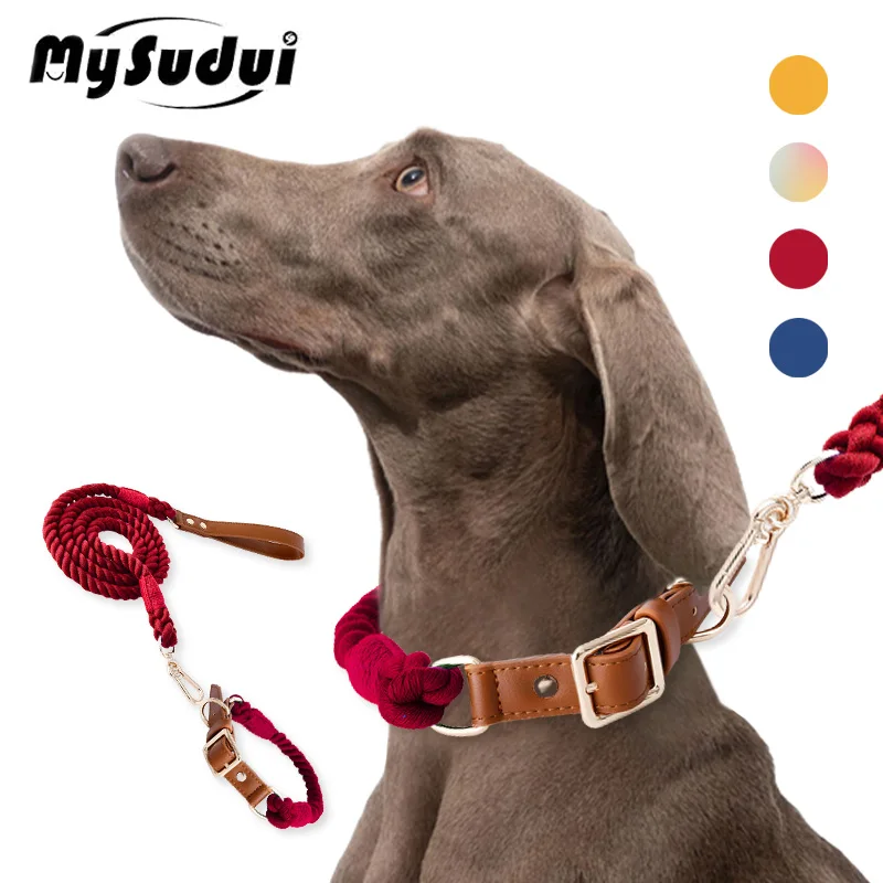 Luxury Custom Tag Pet Accessories Durable Genuine Leather Dog Collar And Leash  Set Puppy Leash - AliExpress