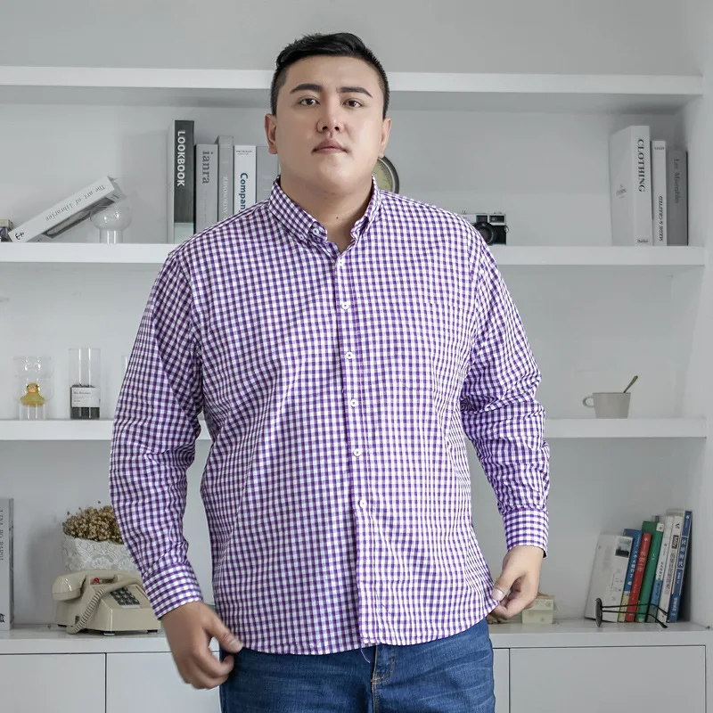 6XL 7XL 8XL 9XL 10XL Large Size Plaid Long Sleeve Shirt Spring Autumn Clothing Casual Youth Men's Loose 50  48 49 150kg 5