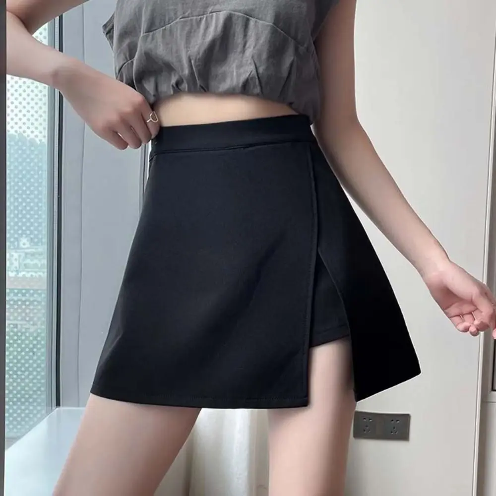 Korean Style Slit Women's A-line Skirt Asymmetric Y2K Mini Shorts Skirt Spicy Girl Style Skirt with Safety Shorts Party