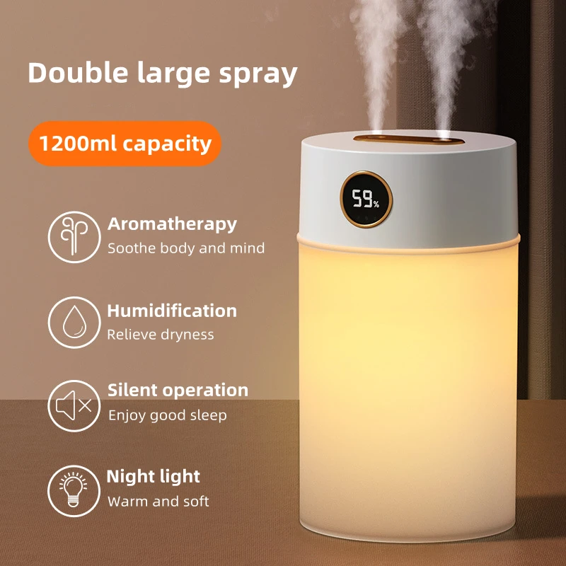 Double Nozzle Air Humidifier USB Water Aromatherapy Diffuser With Colorful LED Lamp 1200ML Heavy Fog Home Ultrasonic Mist Maker