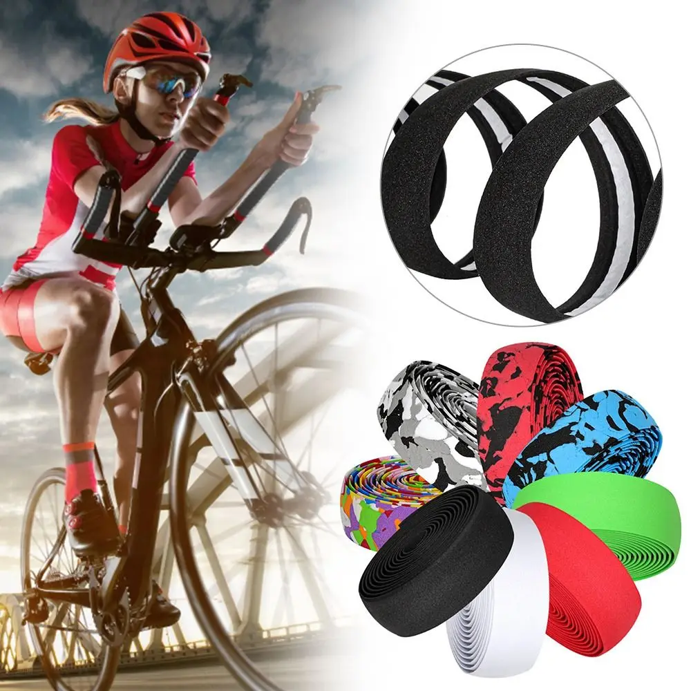 2pcs High Elastic EVA Bicycle Handlebar Tape Anti-Slip Damping Cycling Road Bike Handle Belt Wraps with Bar End Plugs