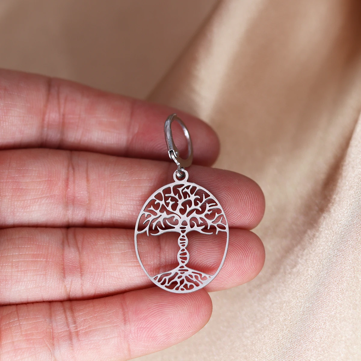 Chandler Stainless Steel Tree of Life with a DNA Trunk Hoop Earrings Genealogy Gift Birthday Party Jewelry Gift for Women 3