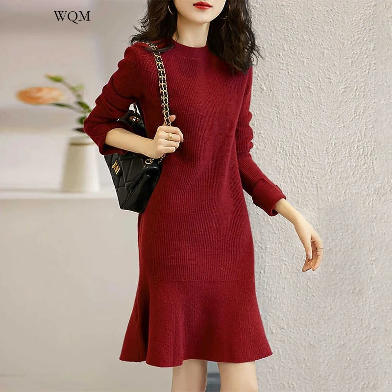

WQM Knitted Female Dress Clothing Red Womens Dresses Crochet Sexy Daring Korean Fashion Hot Sensual Women's Dress Women Clothes