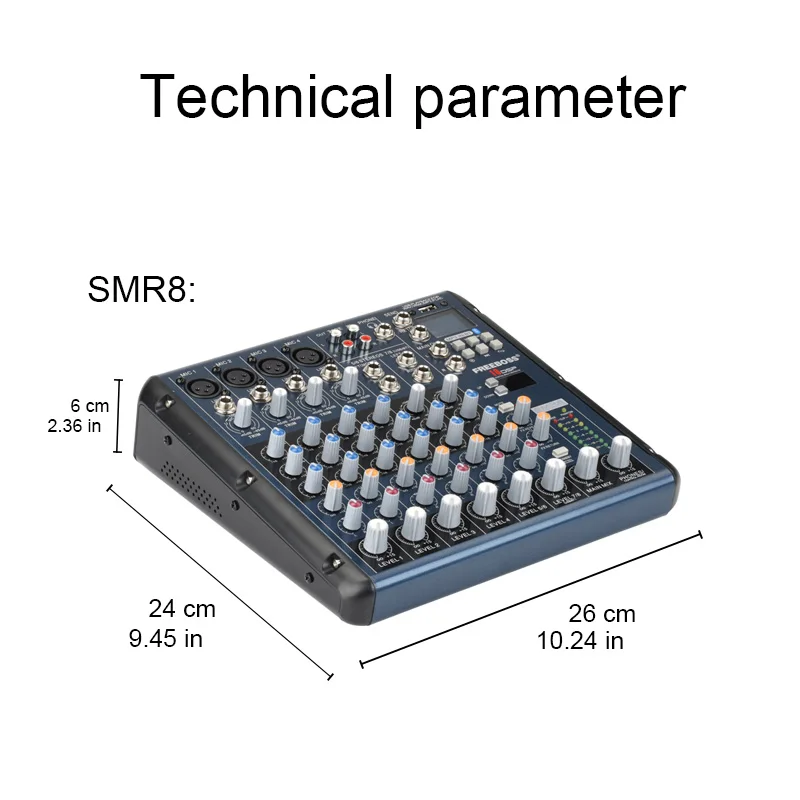 Audio Mixer Freeboss 8 Channel Sound Mixing Console Bluetooth USB Record 16 DSP Delay Effect Church School Karaoke Party DJ Audio Mixer SMR8