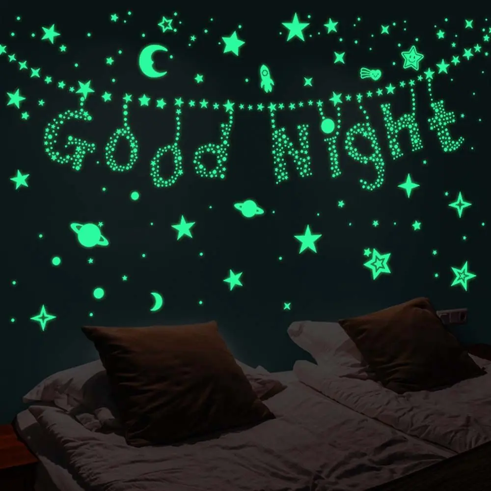 DIY Moon Universe Nursery Ornament Home Decoration Stars Dots Fluorescent Bubble Sticker 3D Luminous Decal Wall Art