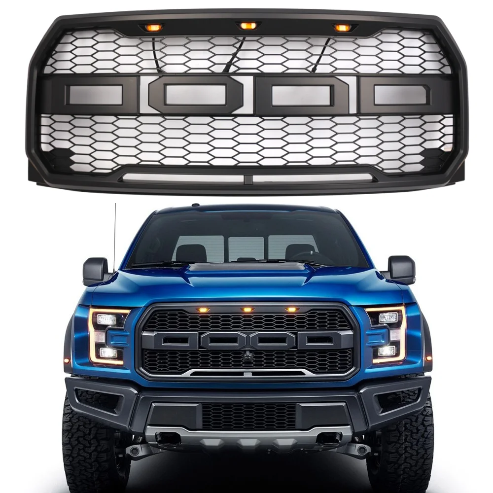 

For Ford F150 Grill Raptor Style For F-150 2015 2016 2017 LED Front Bumper Center Grille Mesh Honeycomb Racing Radiator Grille