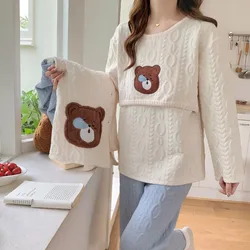 3pcs Sets Autumn Winter Warm Cotton Padded Maternity Nursing Sleepwear Breastfeeding Pajamas Pregnancy Home Lounge Hospital Wear
