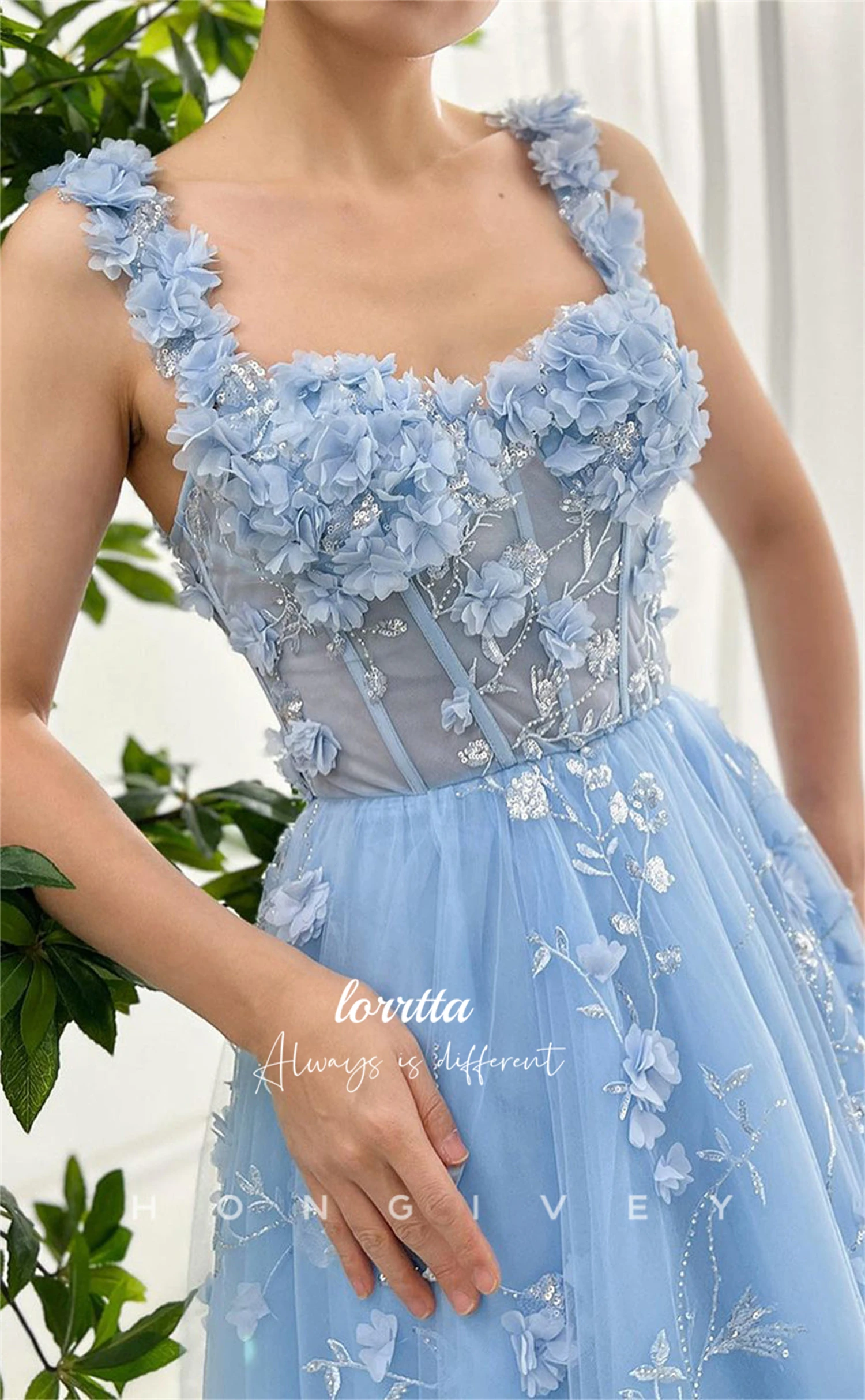 

Lorrtta Graduation Gown 3D Flowers Line A Mesh Birthday Party Coming of Age Dress Sky Blue Fashion Summer Dresses 2024 Evening