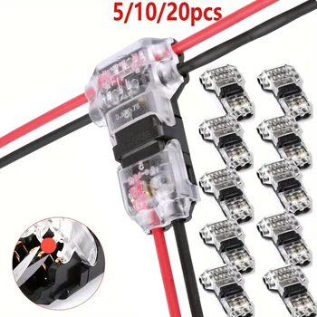 5/10/20PCS สายไฟ Snap In T2 Connector No-solder No-peel Quick Terminal การเชื่อมต่อช่างไม้ปลั๊กอัตโนมัติไฟฟ้าอุปกรณ์เสริม 1