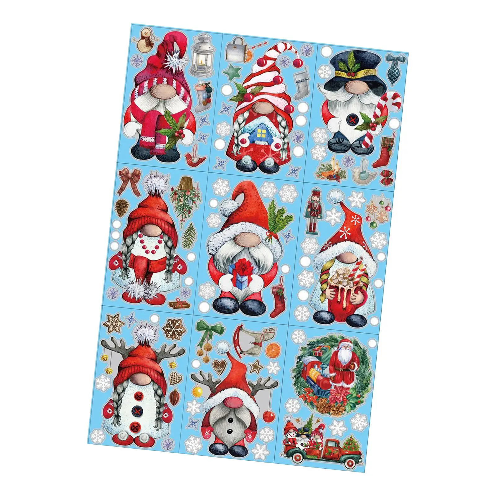 9x Christmas Window Clings Gnome Stickers Ornament Decor Window Decorative Gifts DIY Xmas Decal Door Mural for Kitchen