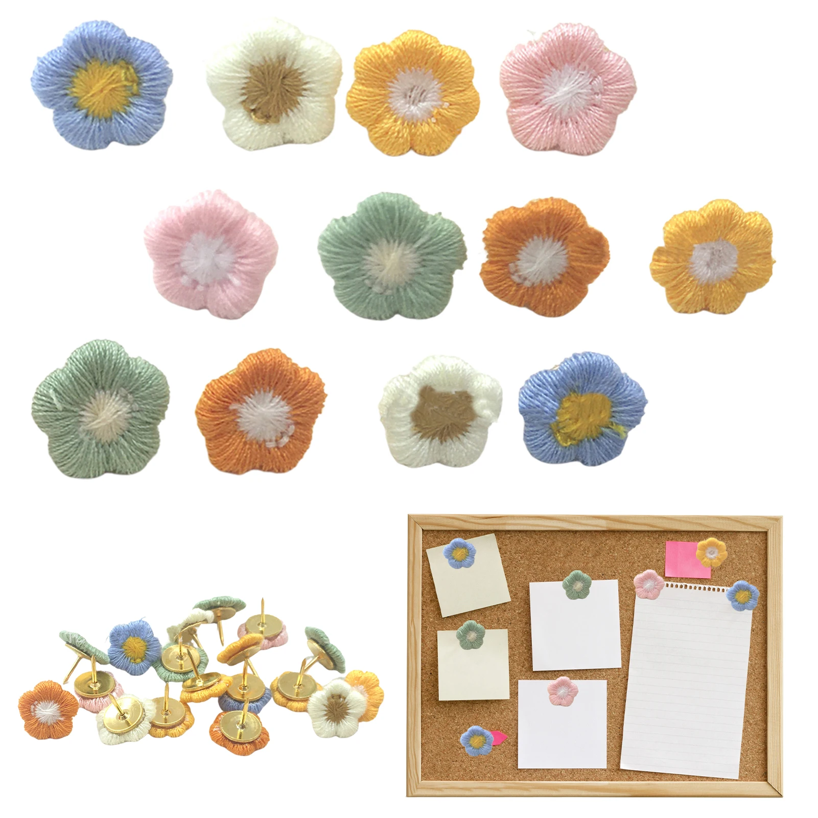 

30pcs Office Notes Bulletin Reusable Home Display Classroom Push Pin Set For Cork Board Photo Map Thumb Tack Flower Shape