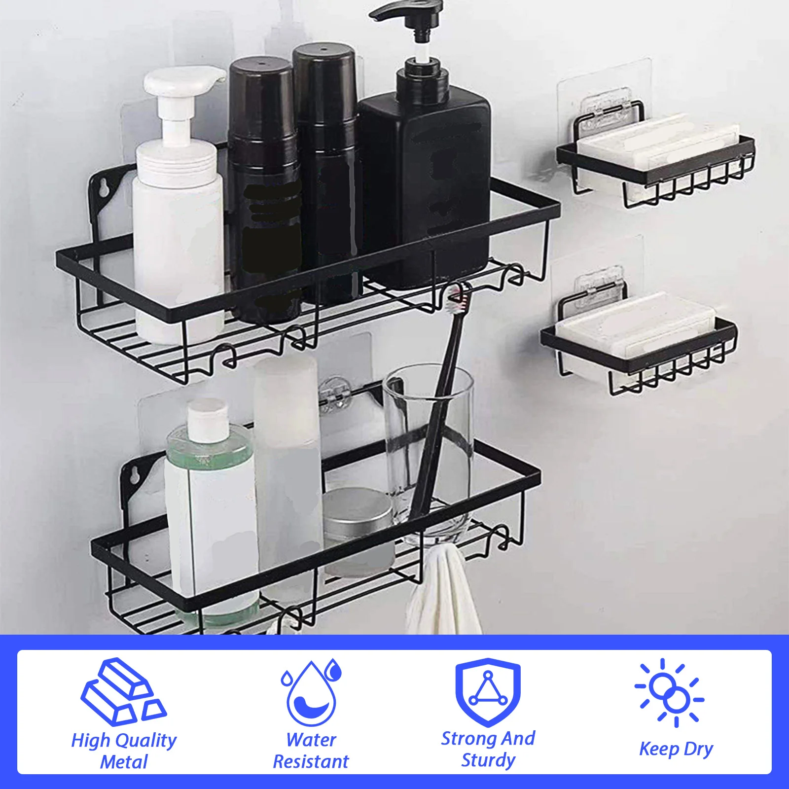 5pcs Shower Caddy, Adhesive Shower Organizer For Bathroom Storage, No  Drilling, Large Capacity, Bathroom Organizer, Bathroom Shower Shelves For  Inside Shower, Bathroom Accessories
