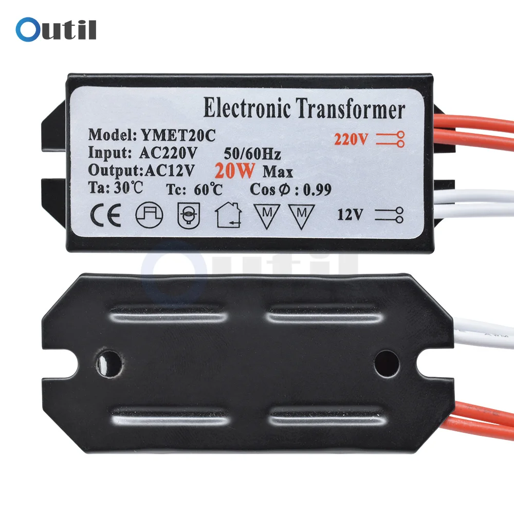 AC-AC 스텝 다운 전압 변환기, LED 드라이버 전원 할로겐 램프, 천장용 조명 변압기 조절기, 220V-12V, 20W, 50W