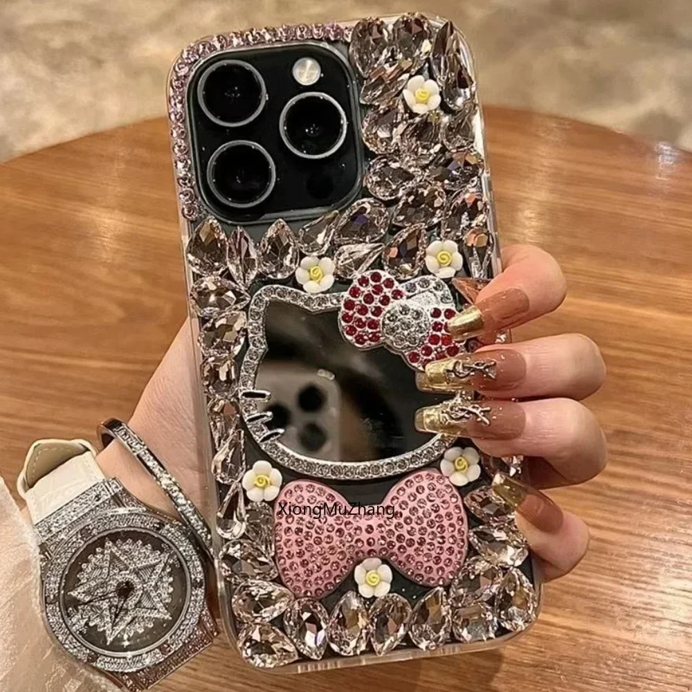 Hello Kitty Luxus-Glitzer-Mode-Handyhülle für TCL 501 502 505 503 605 50 40 NxtPaper Mirror Shiny Diamond Rhinestone Cover