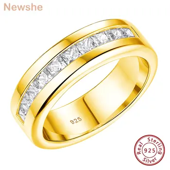 Newshe Wedding Rings for Men Solid 925 Sterling Silver Half Eternity Channel Setting Cubic Zircon Luxury Band Jewelry 1