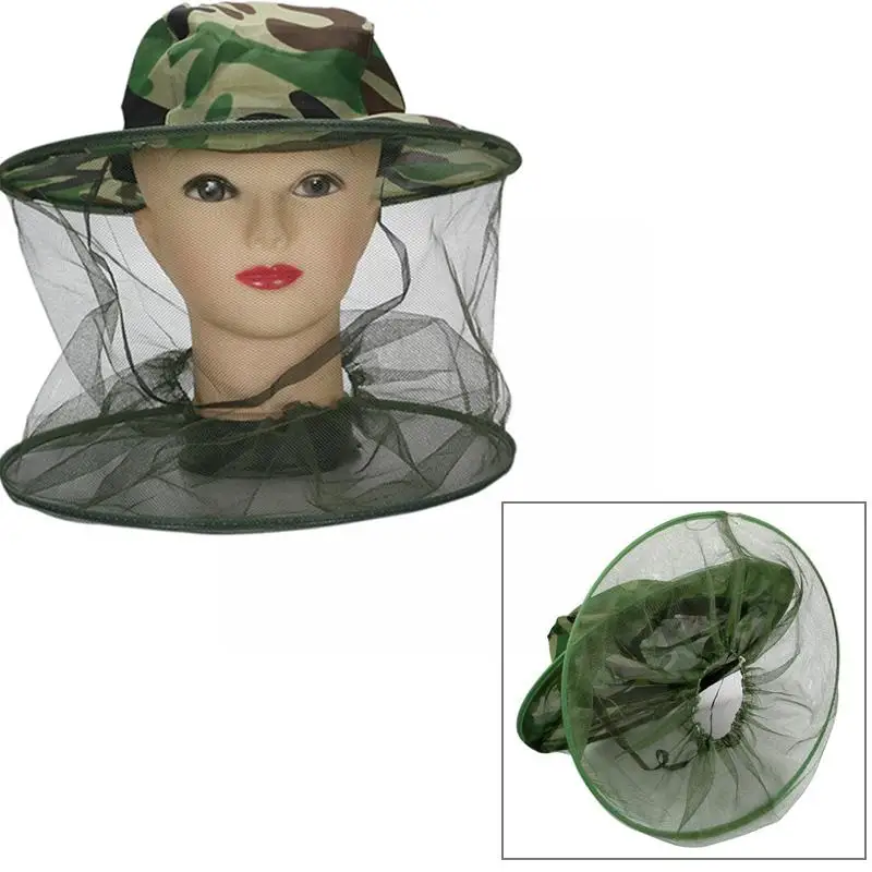 Camo Beekeeping Hat Head Face Protection Veil Mask Head Anti-mosquito Hat Prevention Fishing Insect Safety Net