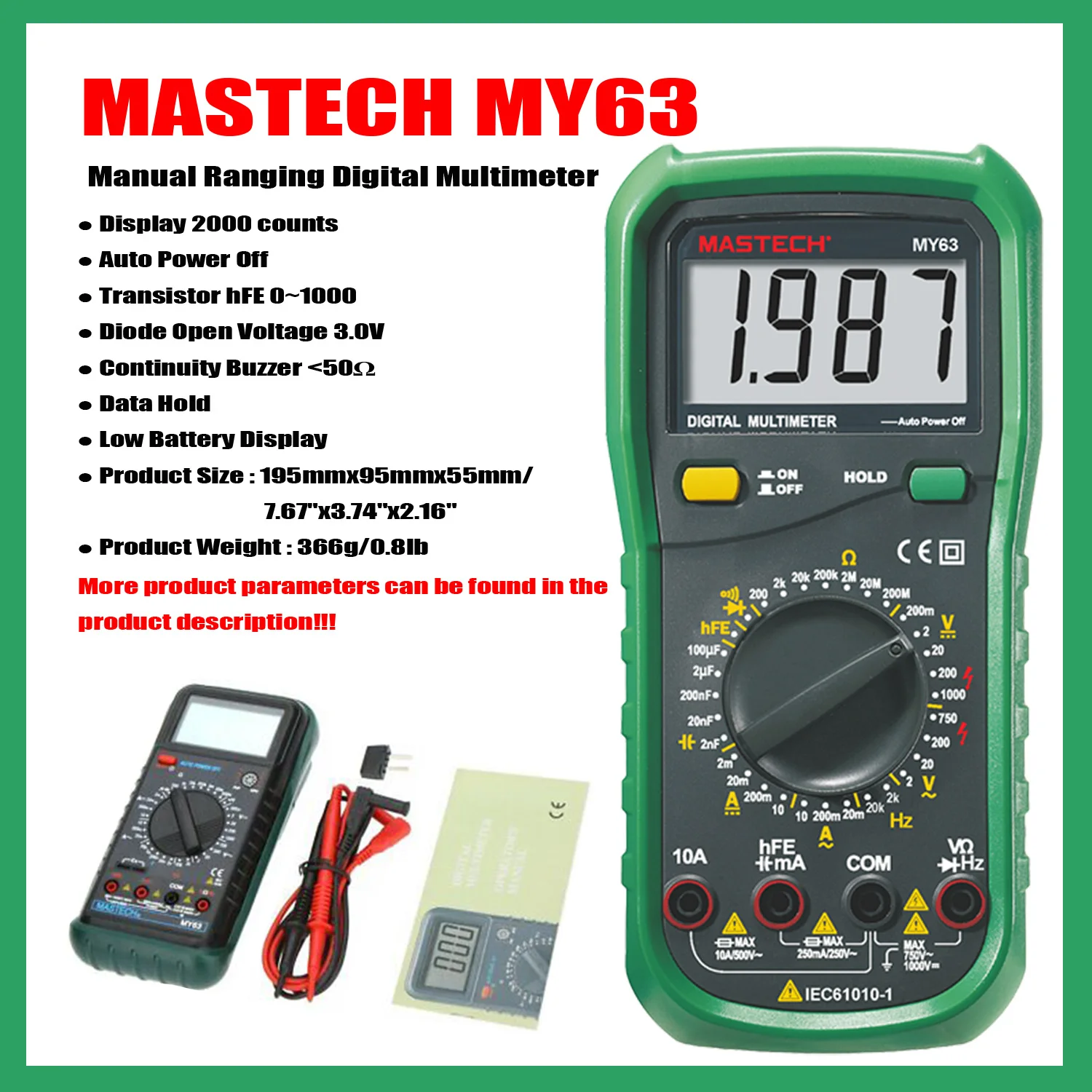 MASTECH MY60 MY61 MY62 MY63 MY64 MY65 MY68 Manual Ranging Digital.