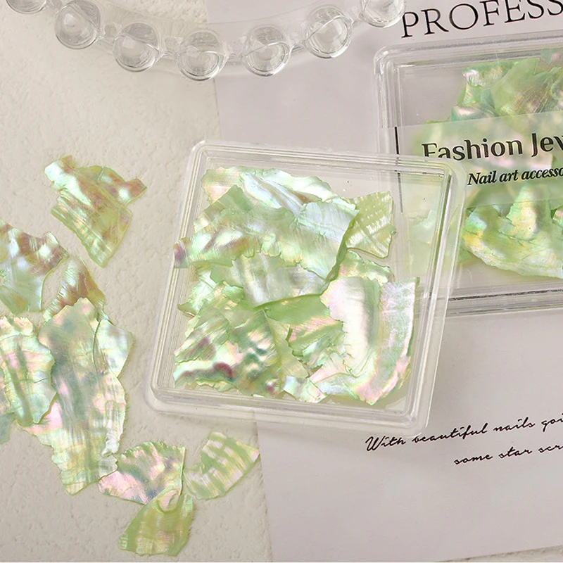 Ultradünne große natürliche Abalone-Unregelmäßige Aurora-Muschelscheiben, Nagelkunst-Dekorationen, DIY-Maniküre-Zubehör, 1 Box – Detail 5