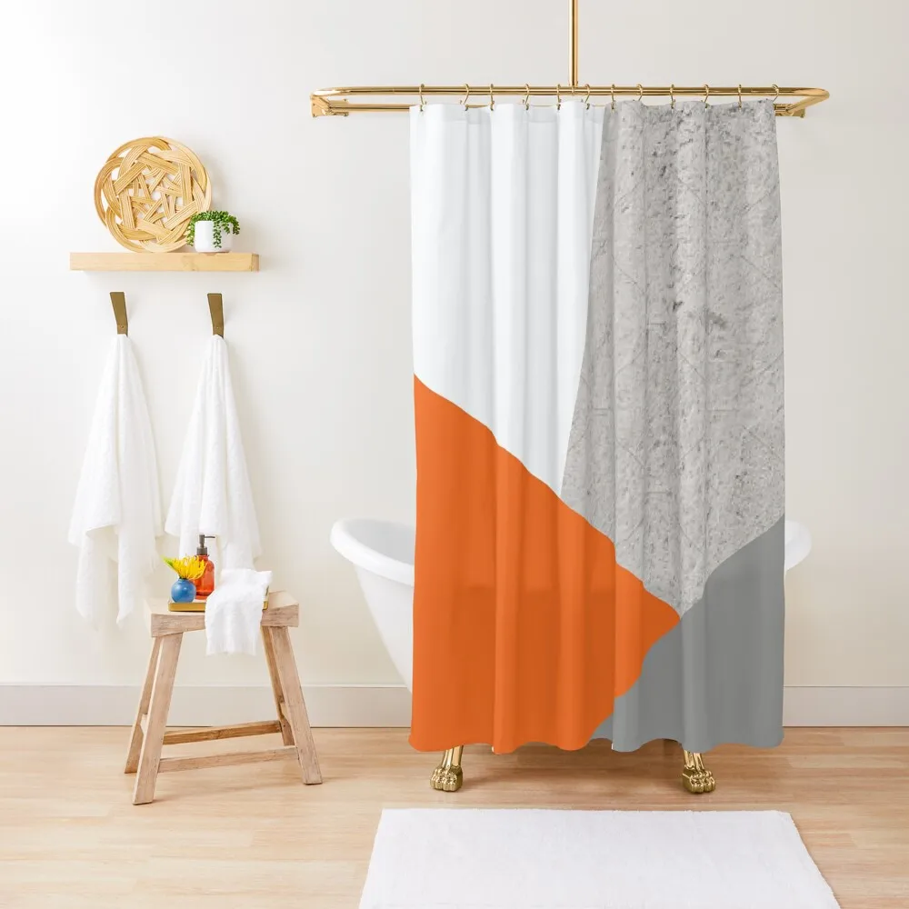 

Grey Orange and Concrete Color Block Shower Curtain Waterproof Shower Bathroom Fabric Cover Curtain