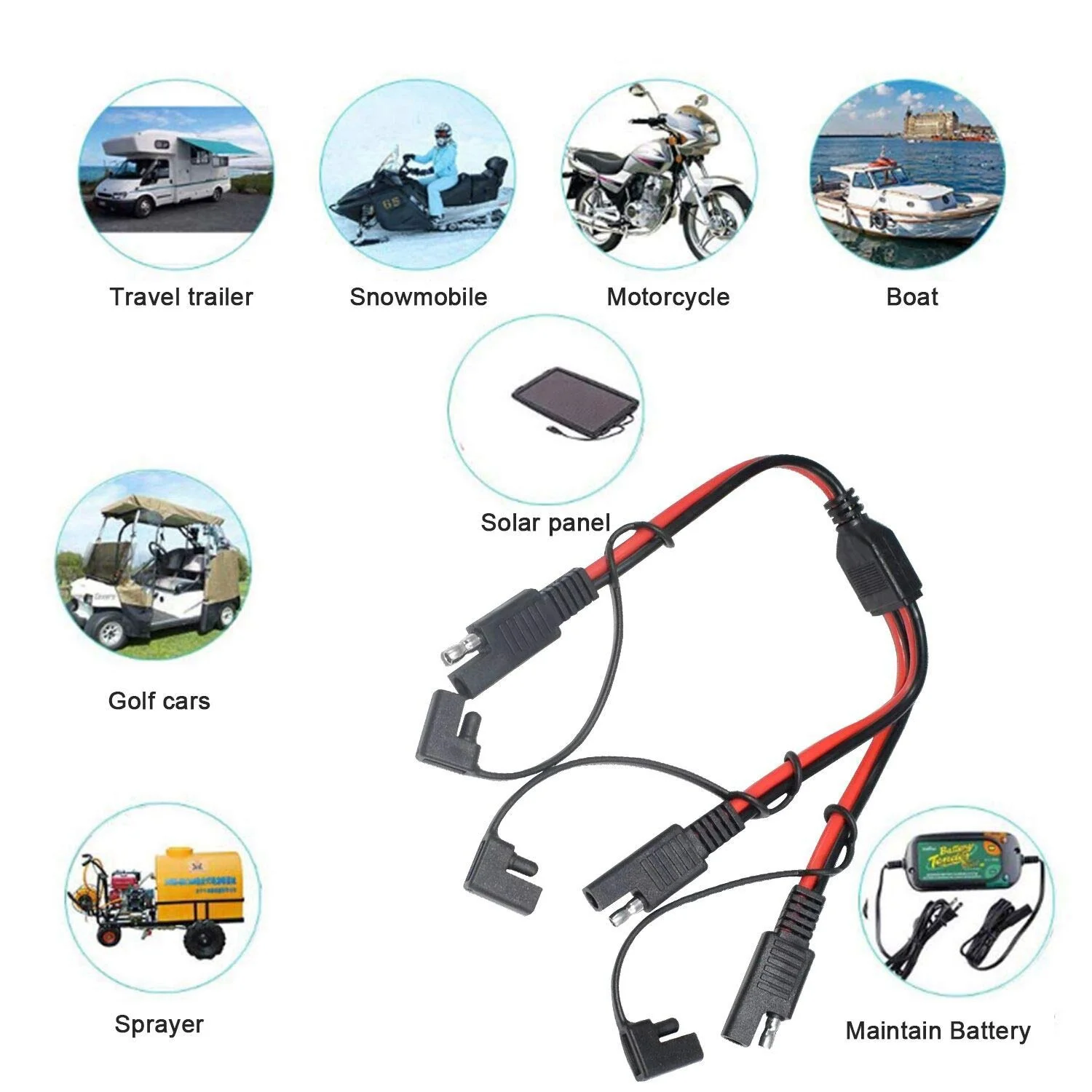 SAE 분배기 어댑터, 14AWG SAE DC 전원, 자동차 커넥터 케이블 Y 분배기, 1-2 SAE 익스텐션 케이블, 커버 포함
