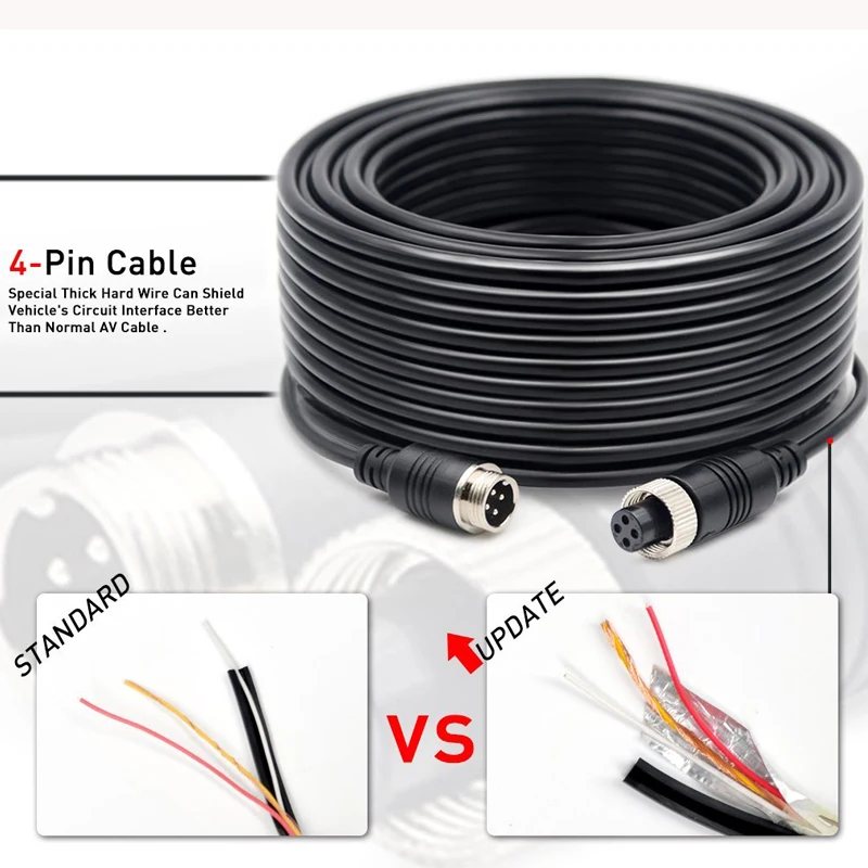 High Quality 6m Car Rear View Monitor Camera Video Cable And 1.5m Power
