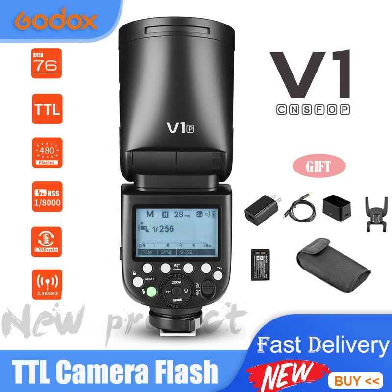 Godox V1 Flash Per Fotocamera On-Camera Speedlight Testa Tonda Flash Led Light Per Sony Canon Nikon Fujifilm Olympus Camera