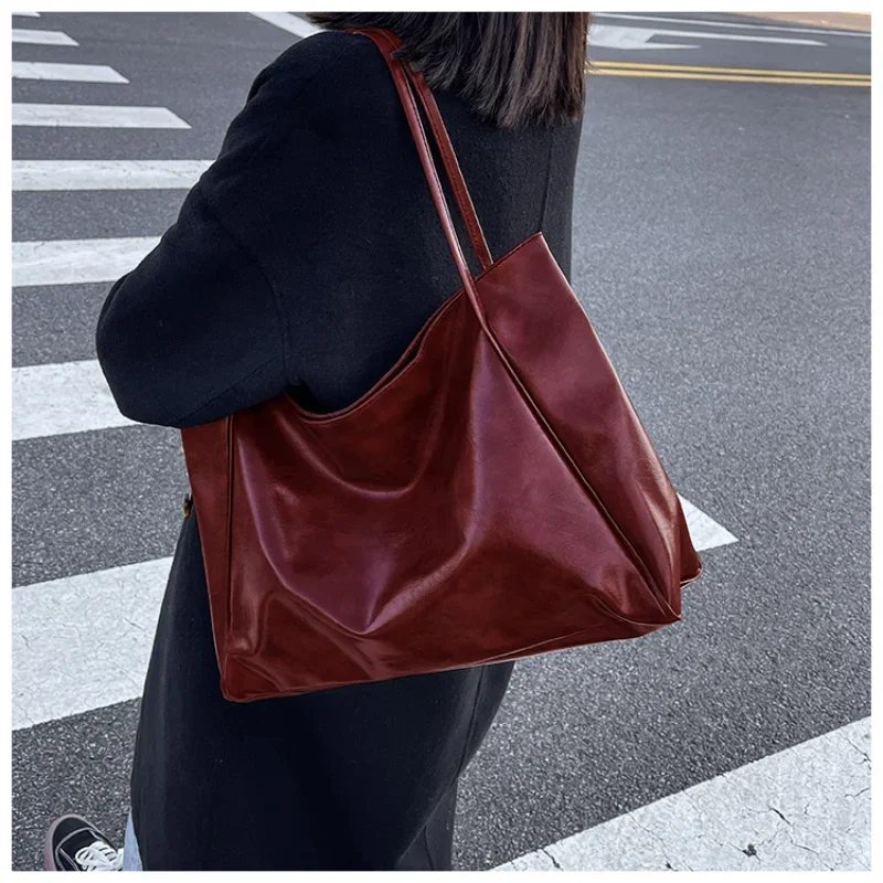 

Underarm Portable Tote Leather Women Retro Bag Fashion Crossbody Shoulder Bucket Capacity Soft Bag Pu Casual Large Bag Pouch