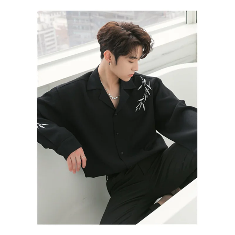 New Embroidered Long Sleeved Shirt For Men's Spring And Autumn Waffle Fashion Trend Loose Casual Shirt For Men's Clothing C0031