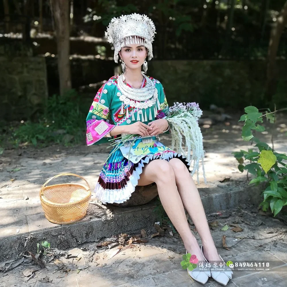 Miao Costume Guizhou Costume National Minority Tujia People Dance Headwear Traditional Chinese Dance