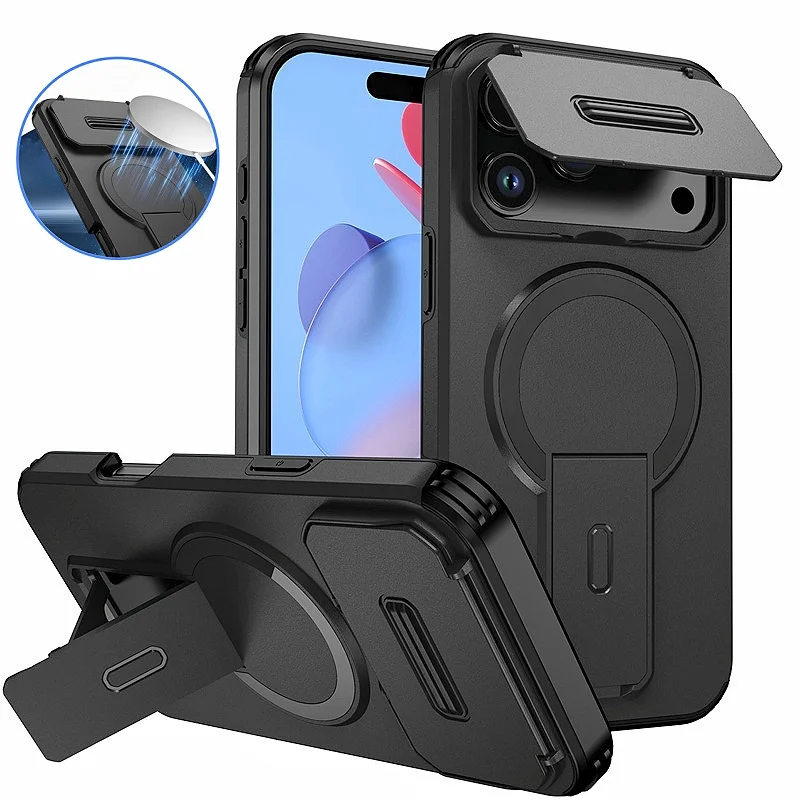 Armor  Case with Slide Camera Lens Protector and Wireless Charging Compatibility