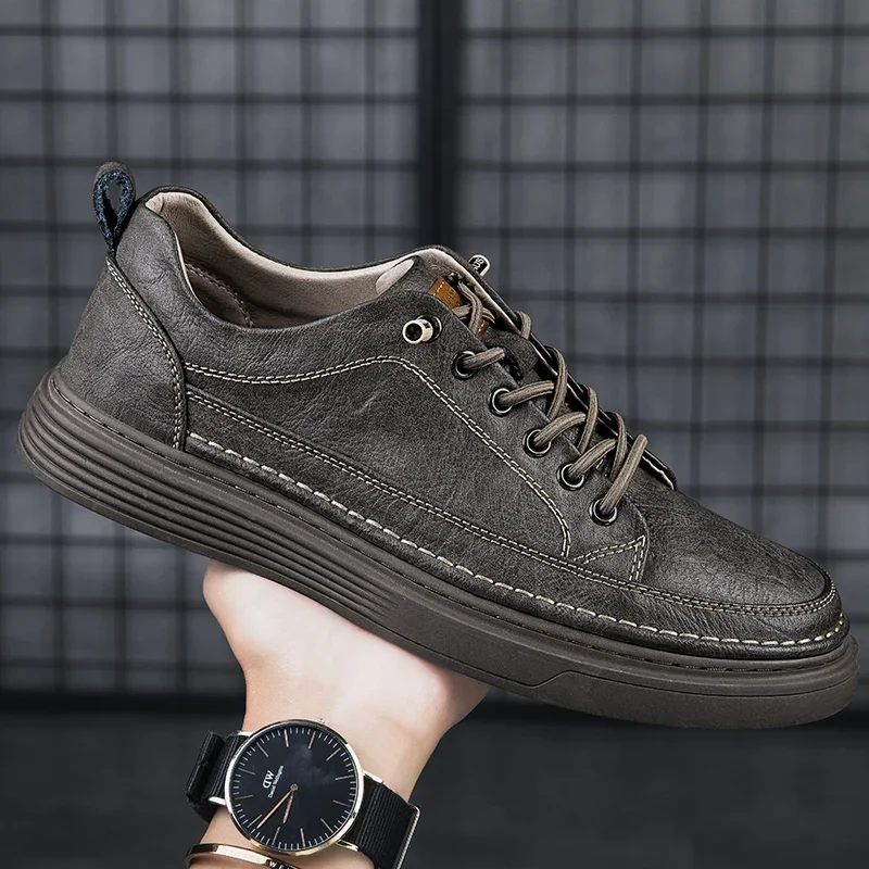 Casual, Handmade, Genuine Leather Mens Shoes 12237 Black/Grey