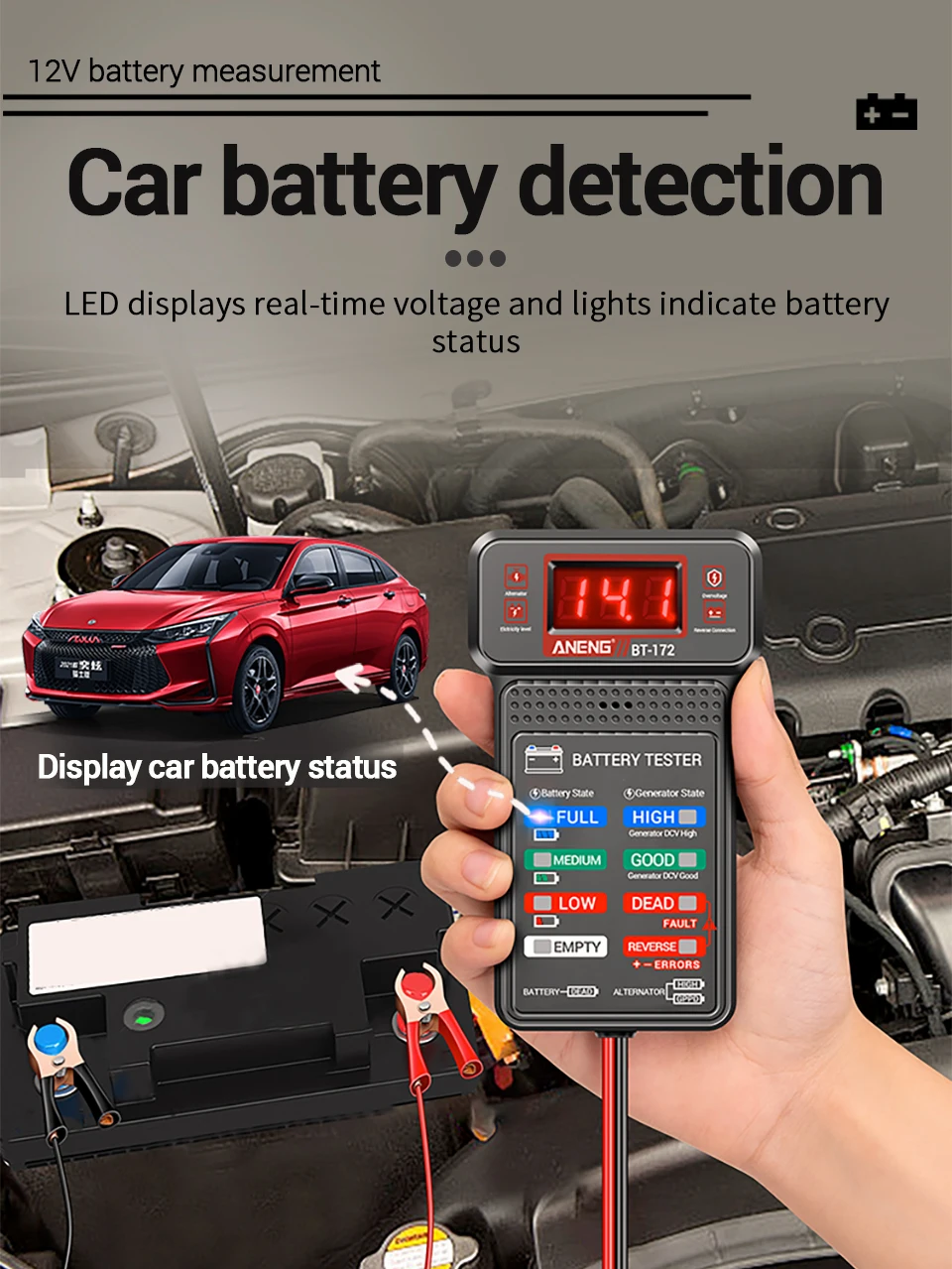 Description Picture 5 of itemANENG BT-172 12V Multifunctional Battery Testers LED Reverse Display Screen Auto Repair Industry Electrician Tester Tools