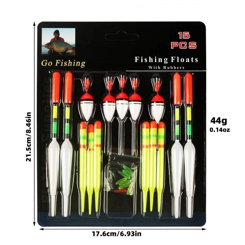 Conjunto de flutuador de pesca profissional B&oacute;ia vertical com vara brilho Isca multifun&ccedil;&otilde;es Enfrentar carpa 15 pcs