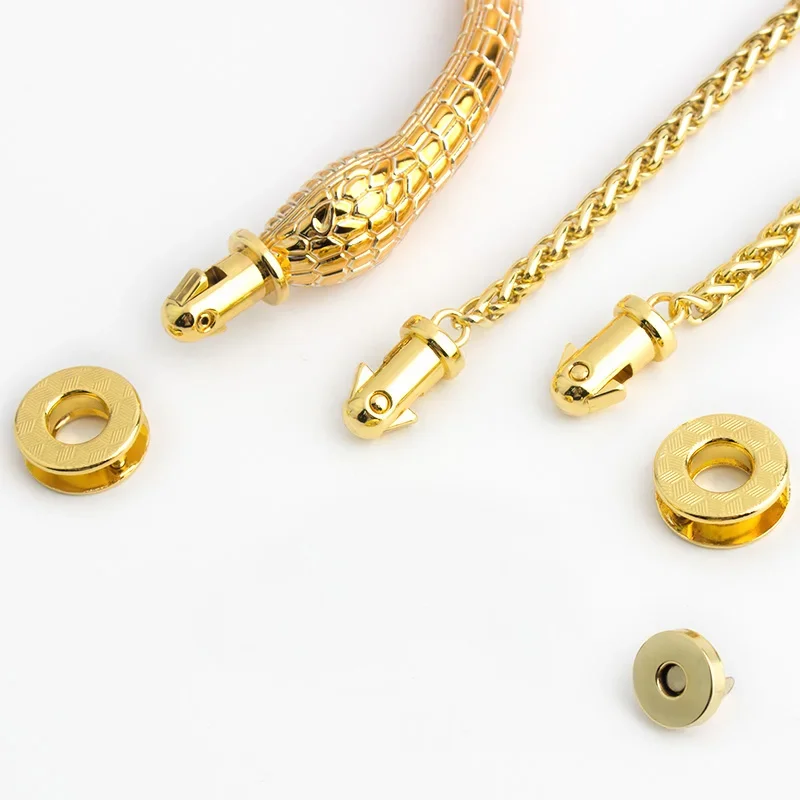 1Set K Gold Tote Bags Snake Handle Locks Handbags Purse Shoulder Replacement DIY Chain Clasps Buckles Hardware Accessories