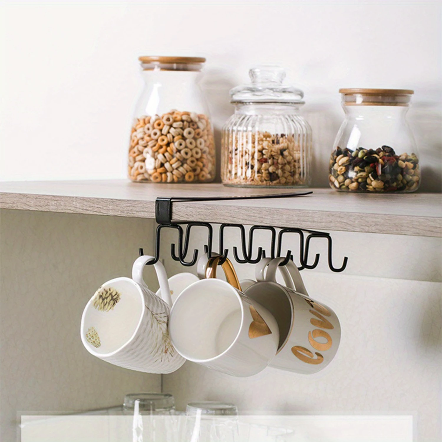 3PCS Cups , Kitchen Utensil Hanging with , Cup Holder Hanger Hook Rack Holder Under Cabinet Closet Without Drilling