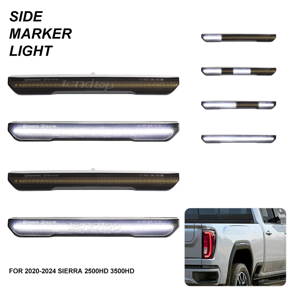 

4x for GMC Sierra 2500HD 3500HD Pickup 2020-2024 Dynamic White LED Side Marker Light Front Rear Fender Day running Lights